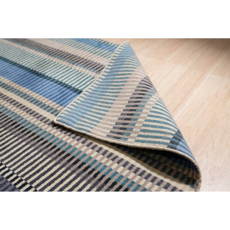 Home Decor Hand-Knotted Wool Stripe/Blue Modern Striped Rug Stylish and Durable Area Rug for Enhancing the Comfort