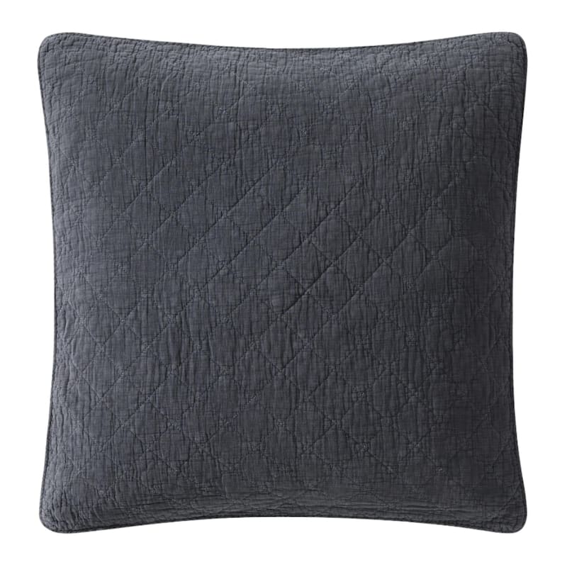 HiEnd Accents Stonewashed Cotton Gauze Traditional Style Solid Color Diamond Stitch Euro Sham, 27" x 27" - Charcoal