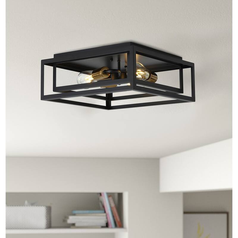 Industrial Black 3-Light Caged Ceiling Lamp for Kitchen Dining Room