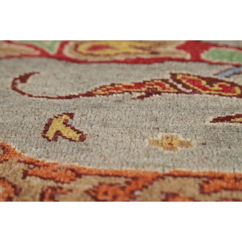 Vegetable Dye Ziegler Area Rug Handmade Green Floral Wool Carpet - 7'11" x 9'10"