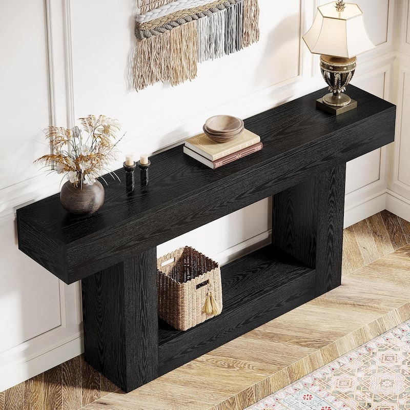 Farmhouse 2 Tiers Console Table Entryway Table with U-Shaped Base