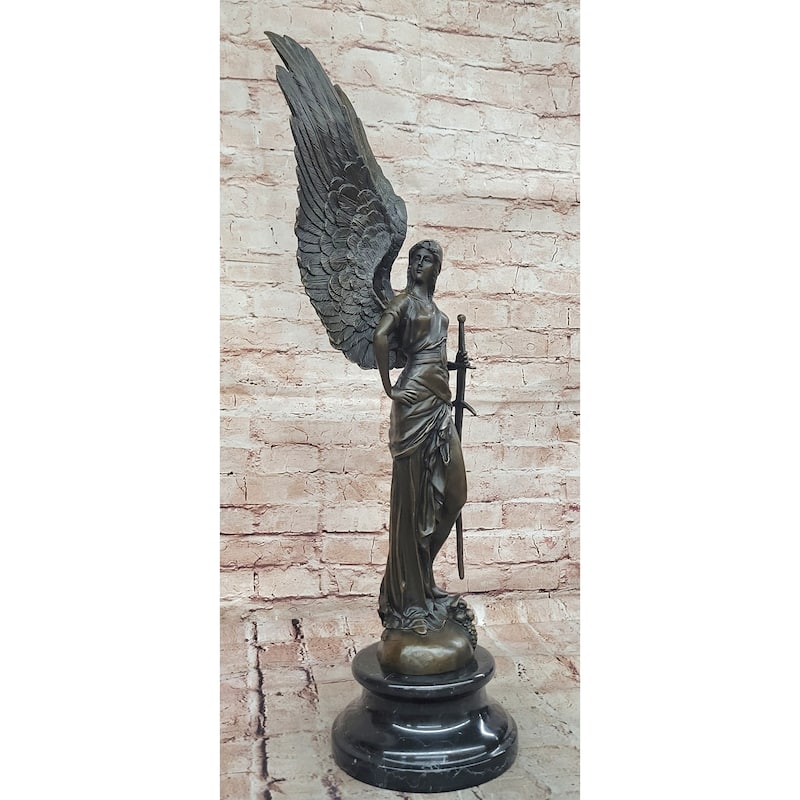 Angel With Sword Classical Bronze Statue Sculpture Signed Art Indoor Outdoor 25 Inches X 8 Inches