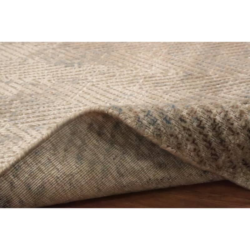 Hand Knotted Oriental Viscose Silk Carpet Modern All-Over Beige & Ivories Abstract Area Rug - 7' 9'' X 5' 10''