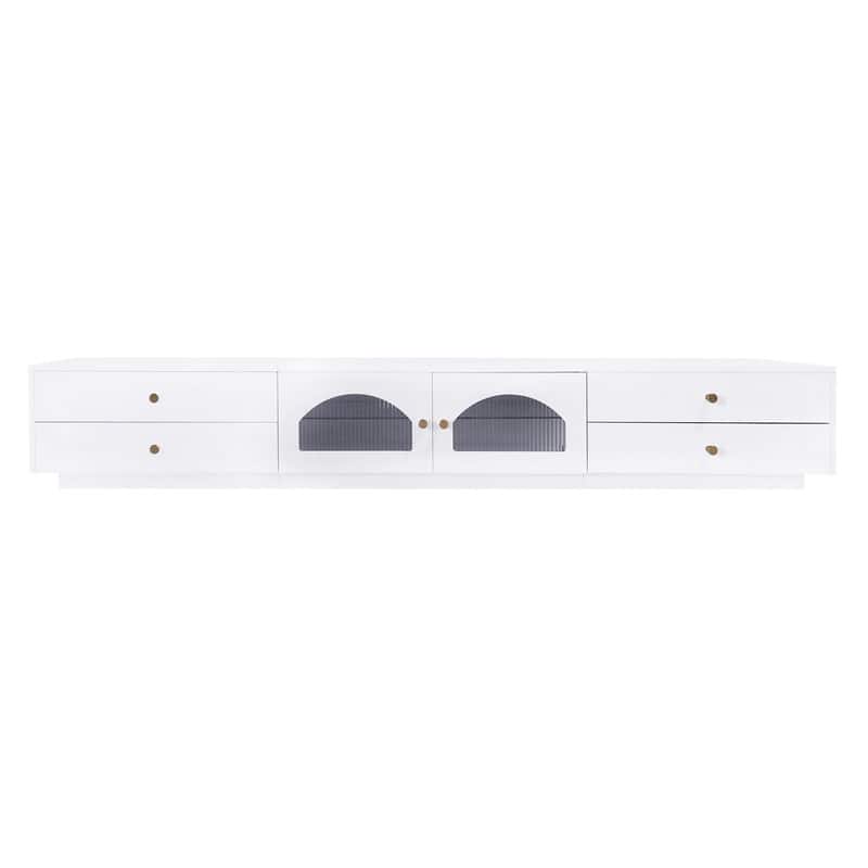 Luxurious 95" TV Stand with Fluted Glass Doors and Tempered Glass Shelves