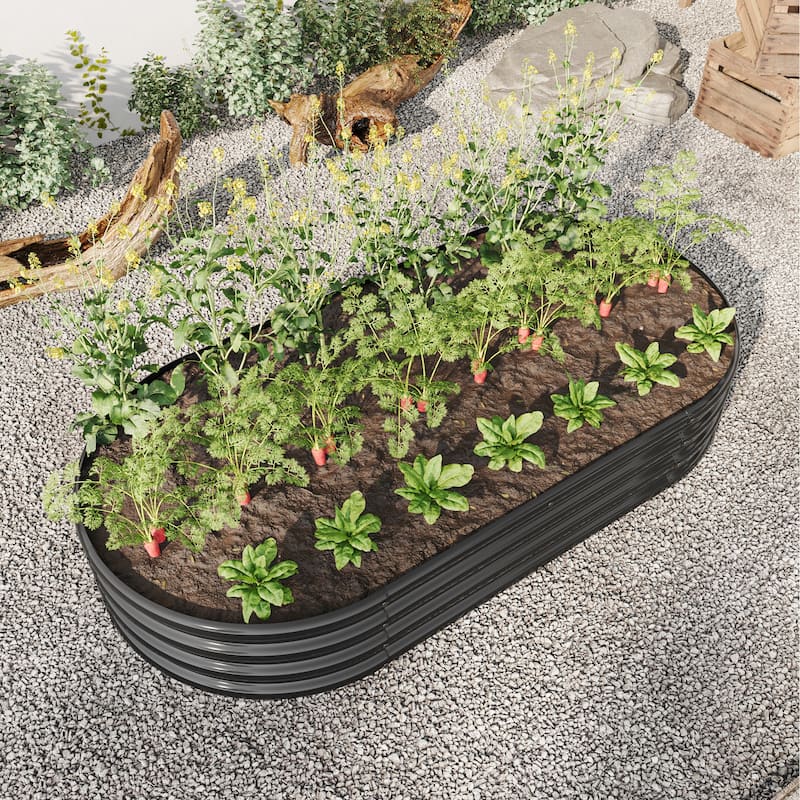 GDFStudio - Large Oval Metal Raised Garden Bed for Vegetables, Flowers, and Plants, Outdoor Backyard Planter Box