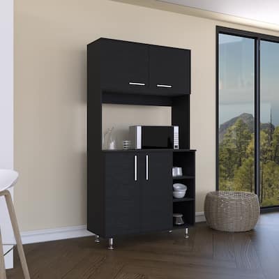 Pantry Kit, Four Legs, Double Door Cabinet, Three Shelves -Black