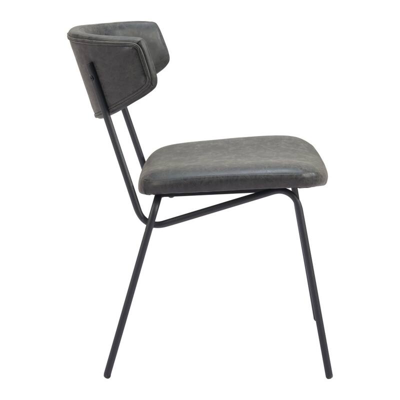HomeRoots Set of Two Gray and Black Upholstered Faux Leather Open Back Dining Side Chairs - 20 in. x 30.3 in. x 24 in.