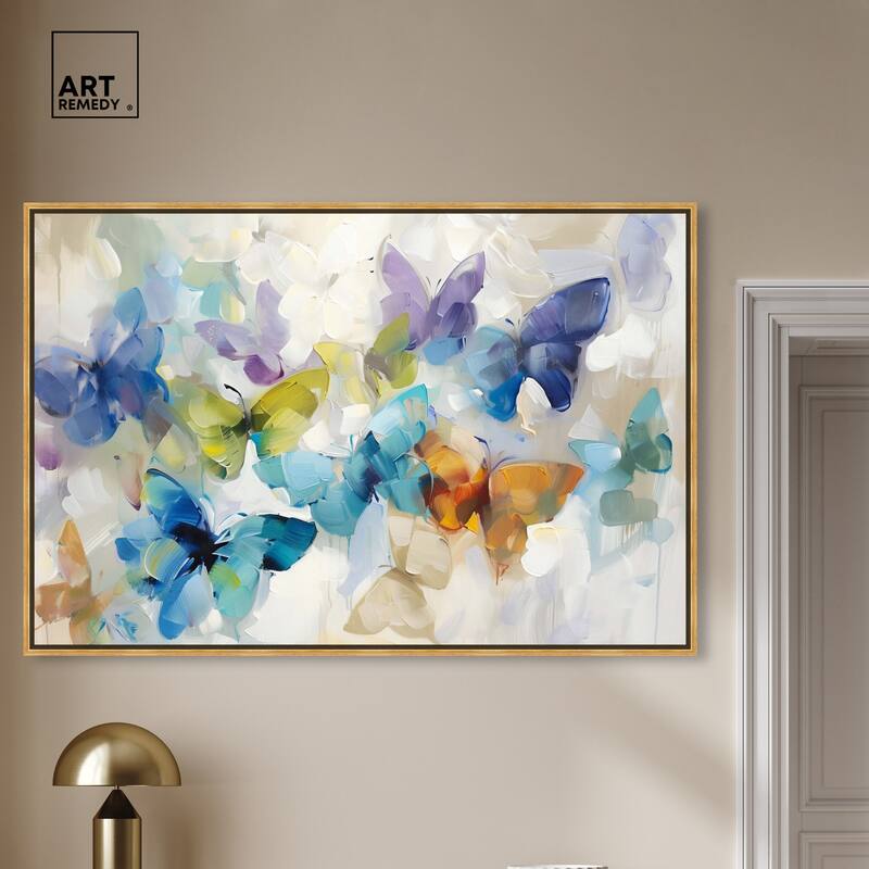 Art Remedy Fluttering Butterflies Framed Butterfly 1 Piece Canvas Wall Art