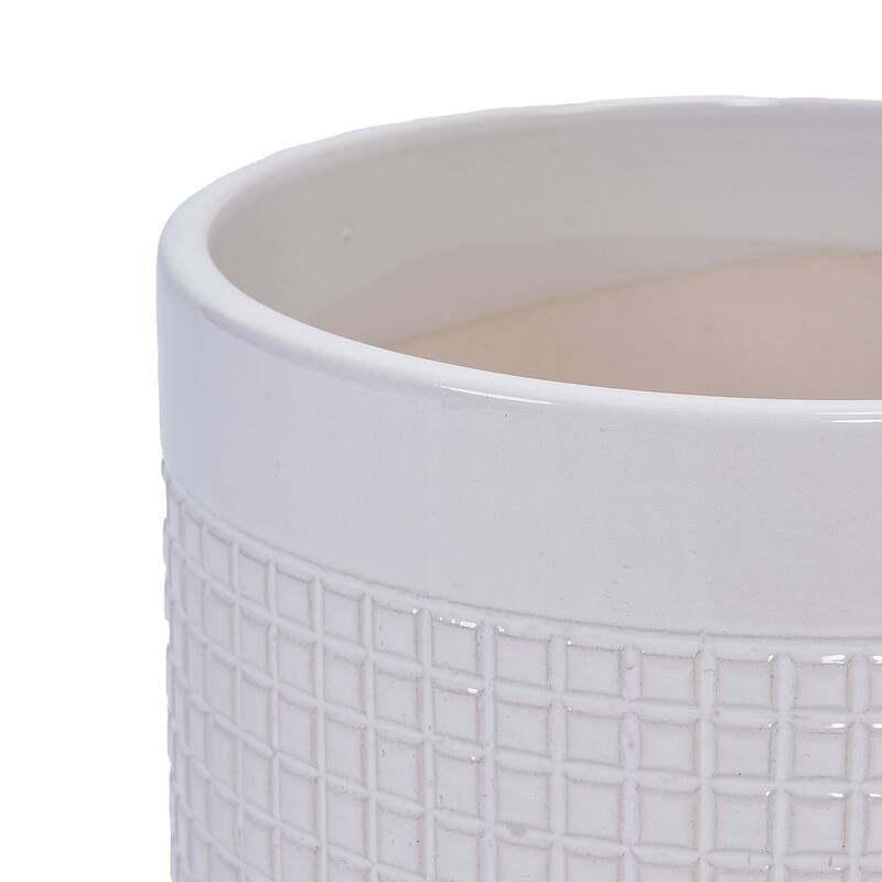 Set of 3 Grid Ceramic Flowerpot