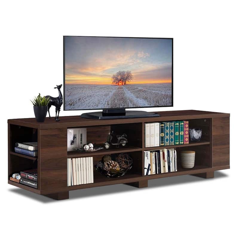 Modern TV Stand in Walnut Wood Finish - Holds up to 60-inch TV - 59"W x 15.5"D x 17.5"H