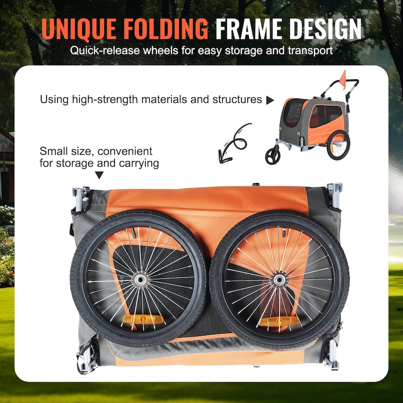 Dog Bike Trailer, 2-in-1 Pet Stroller Cart Bicycle Carrier, Easy Folding Cart Frame with Quick Release Wheels