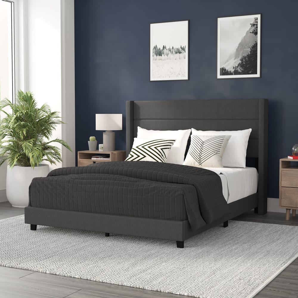Upholstered Platform Bed with Wingback Headboard