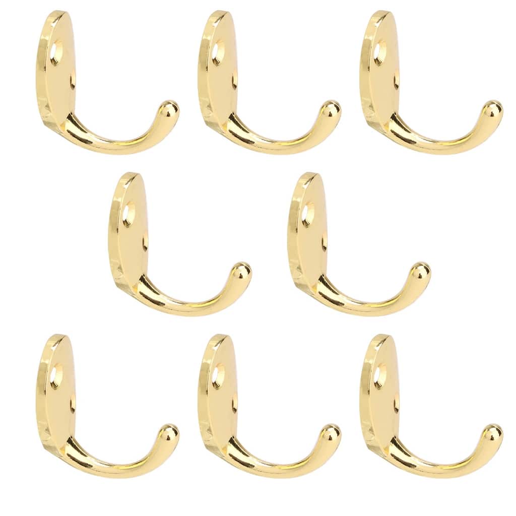 8pcs Wall Hooks Zinc Alloy Hook Coat Bag Wall Hanger w Screws - Gold Tone - 1.8"x1"x1.7"(L*W*H)