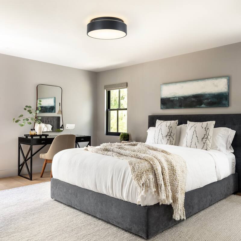 Dimmable LED Flush Mount Ceiling Light with 5-Color Temperature Selectable - 11.4 in W × 3.7 in H