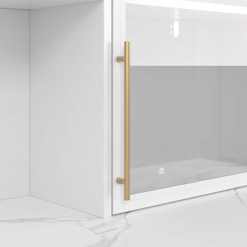 63" Arched Display Cabinet with LED Lights, Modern Buffet Sideboard with Glass Doors, Large Storage Credenza Bookshelves