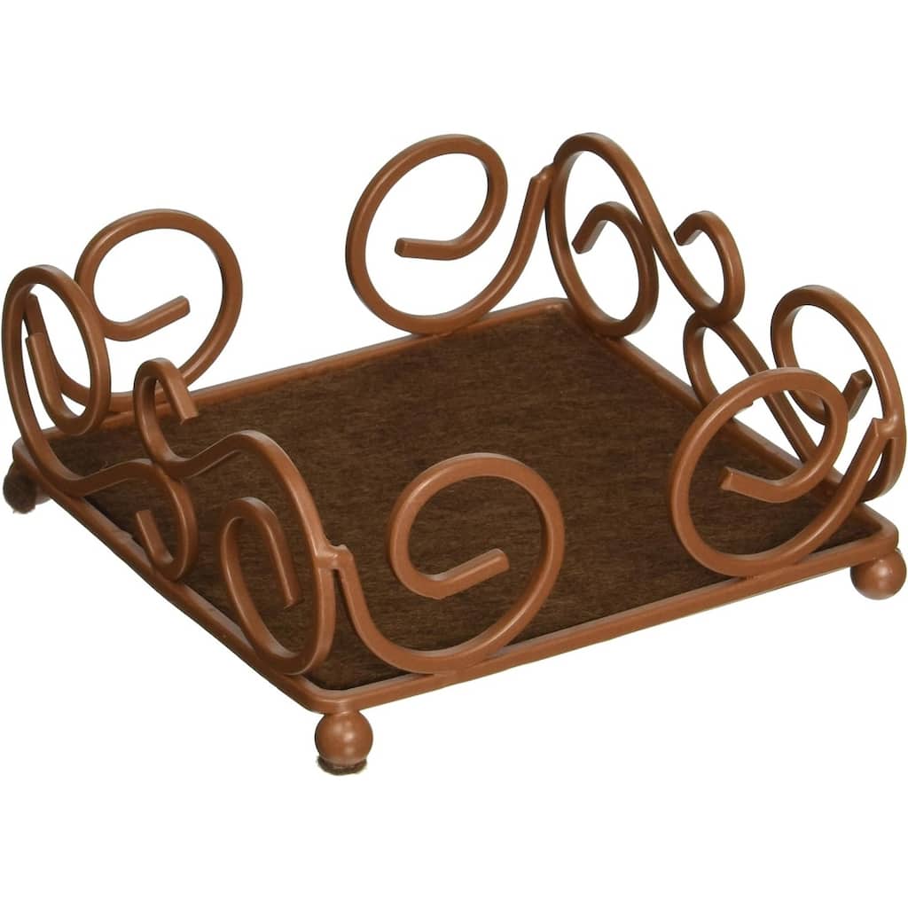Square Scroll Brown Wrought Iron Coaster Holder for Thirstystone 4-Inch Square Travertine