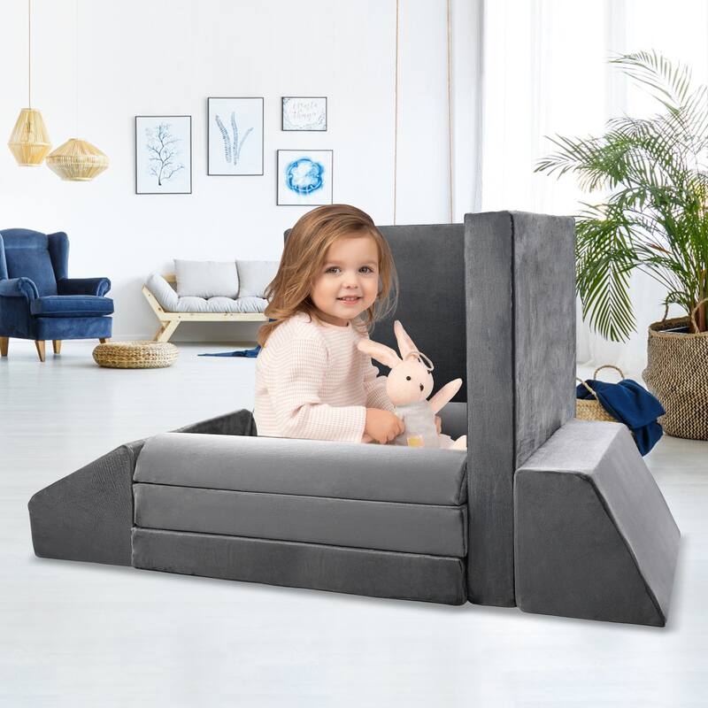 DoCred Kids Play Couch Sofa Set, Modular Toddler Sofa, Grey