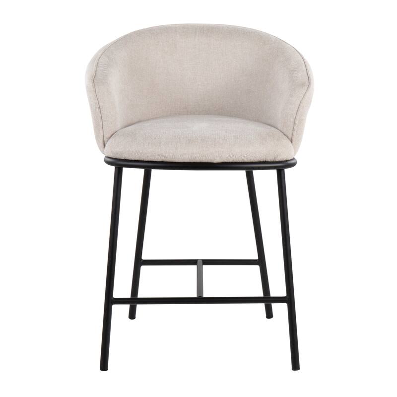 Porch & Den Kacie Counter Stool in Black Steel and Fabric - Set of 2 - Cream Fabric