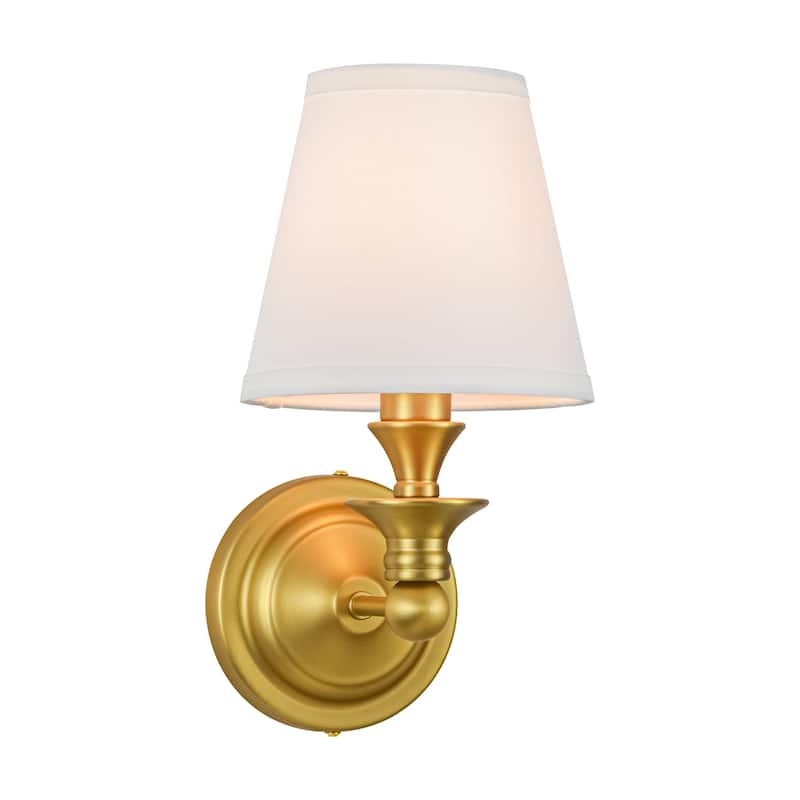 Rennnsan 1-Light Farmhouse Black/Gold Iron Wall Sconce with White Fabric Shade