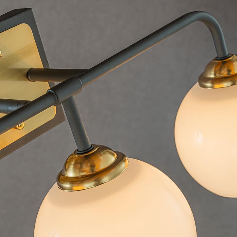 CraftHome 3-Light Modern Elegant Brass And Black Bathrooom Vanity Light With Milk White Glass Shades
