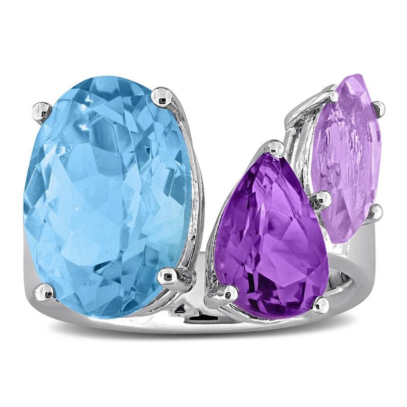 Miadora 10ct TGW Sky Blue Topaz Amethyst Pink Amethyst Open Ring in Sterling Silver