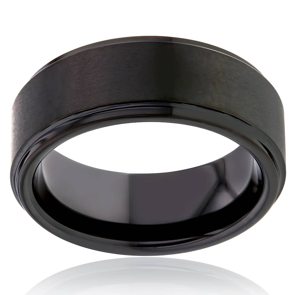 Kobelli 8mm Tungsten Carbide Brushed Matte Surface & Glossy Sleeve Comfort Fit Kyle Ring - Black-Black or Gunmetal-Rose