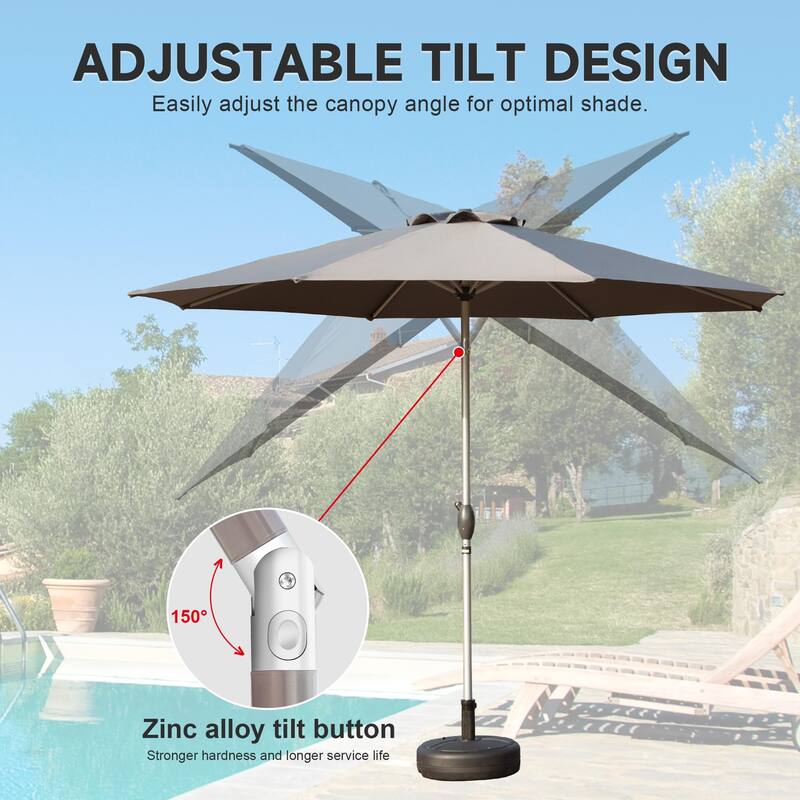 9FT Outdoor Umbrella with Push Button Tilt, Crank, and Wind Vent, UV Protection Waterproof for Garden, Deck, Pool