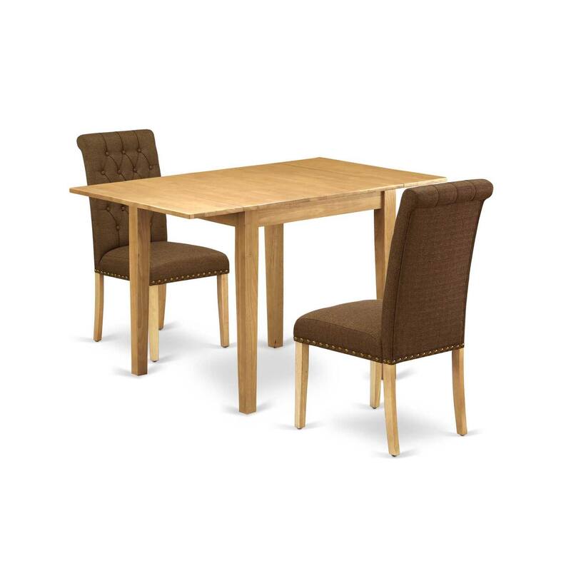 HomeStock 3-Piece Natural Brown Oak Finish Solid Wood Top Dining Table Set