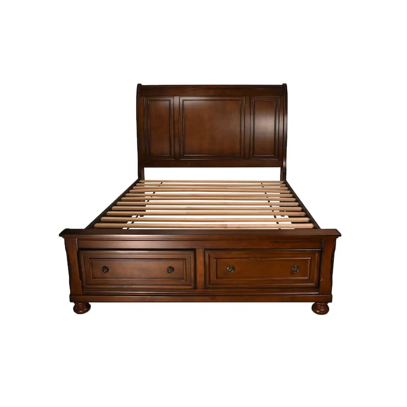 Queen Storage Platform Bed Made with Wood in Dark Walnut - Walnut
