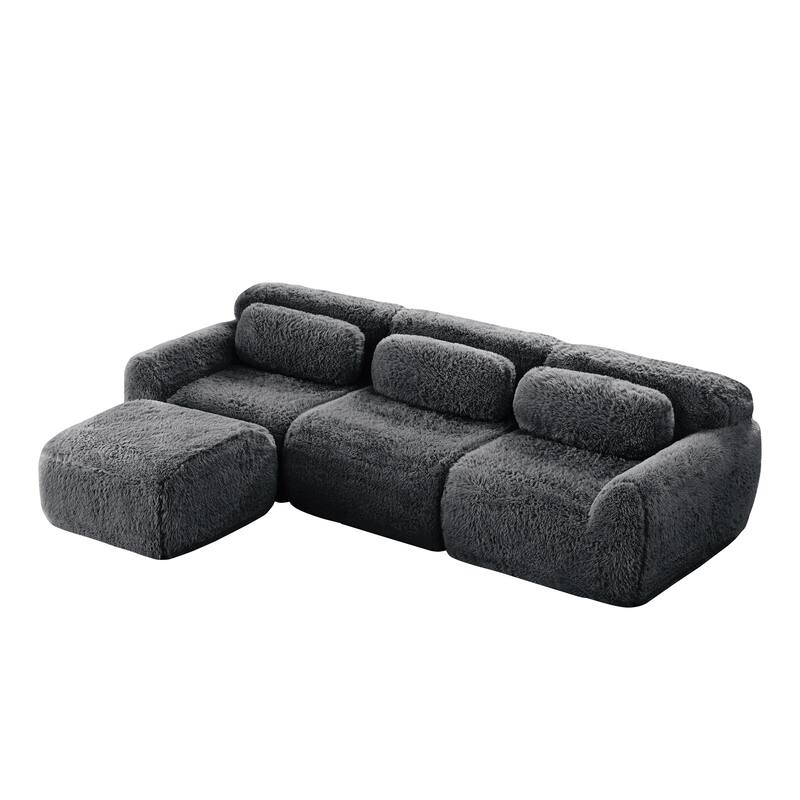L-Shaped Boneless Sectional Sofa Set with Ottoman, Throw Pillows, 32D High-Density Sponge, No Assembly Required