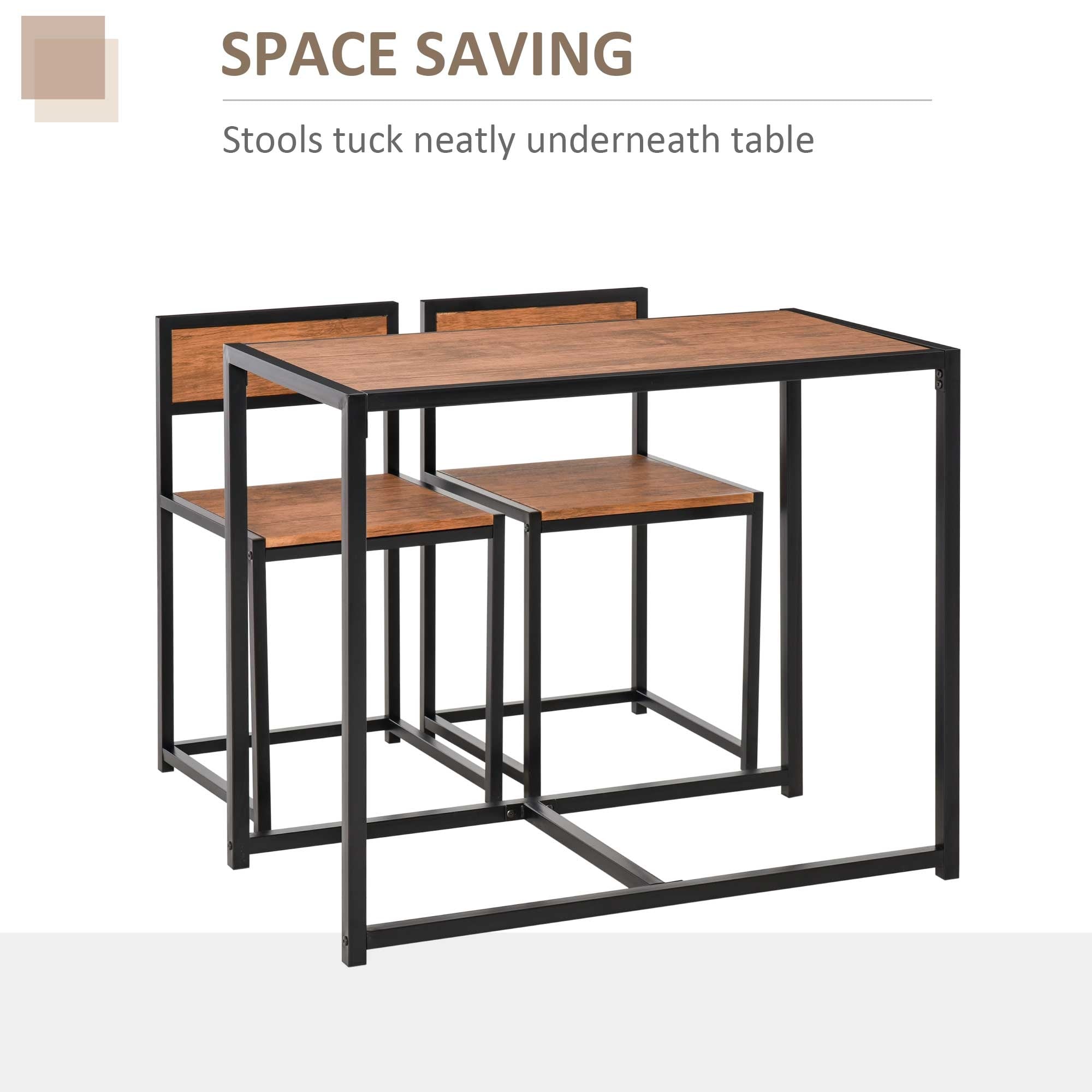 HOMCOM Industrial 3 Piece Dining Table and 2 Chair Set for Small