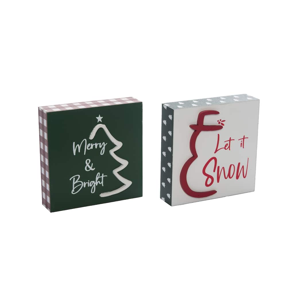 Transpac MDF Holiday Block Decor Set of 2 Christmas Home Decorations