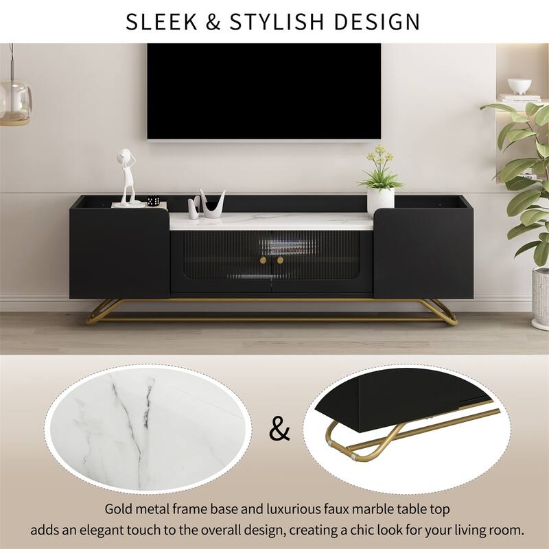 TV Stand, Entertainment Center with Fluted Glass, for TVs Up to 70"