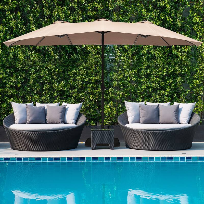 Costway 15Ft Patio Double-Sided Solar LED Market Umbrella Crank Base