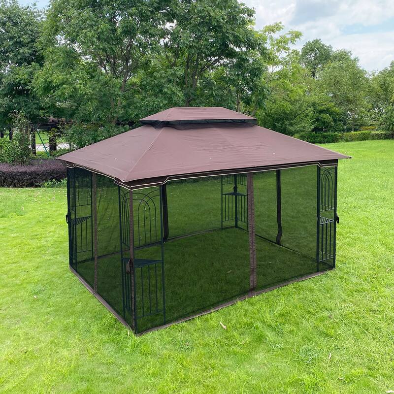 13x10 Outdoor Patio Gazebo Canopy Tent, Heavy Duty Gazebos with Ventilated Double Roof, Mosquito Netting & Privacy Screens