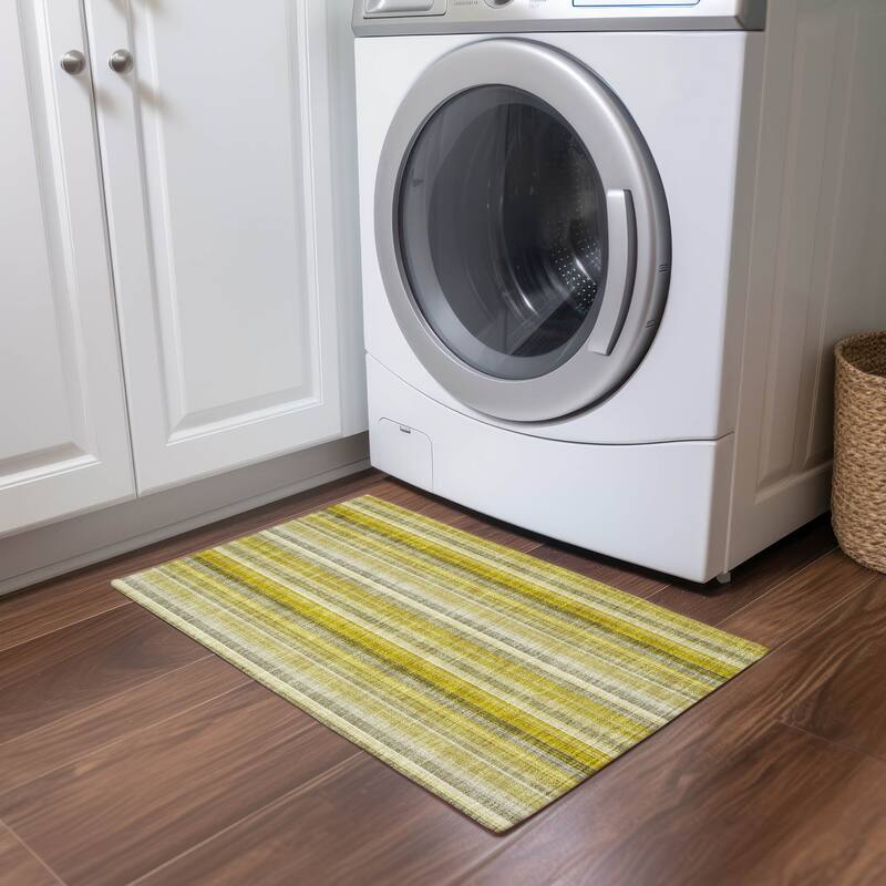 Machine Washable Indoor/ Outdoor Striped Chantille Rug