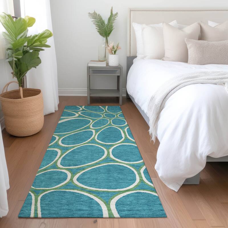 Machine Washable Indoor/ Outdoor Modern Bubbles Chantille Rug - Teal - 2'3" x 7'6"