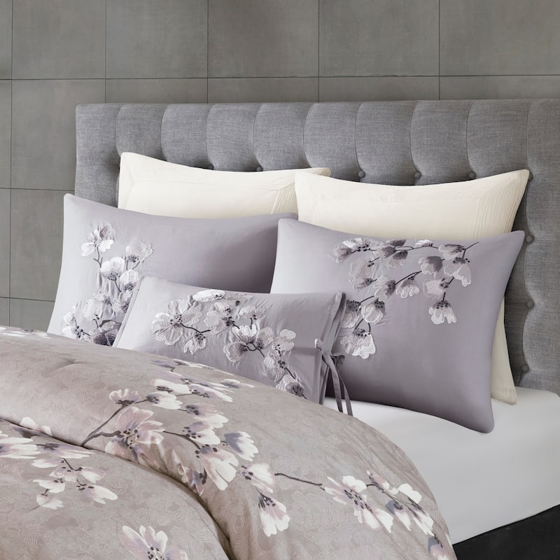 N Natori Sakura Blossom Lilac Cotton Sateen Printed Comforter Set