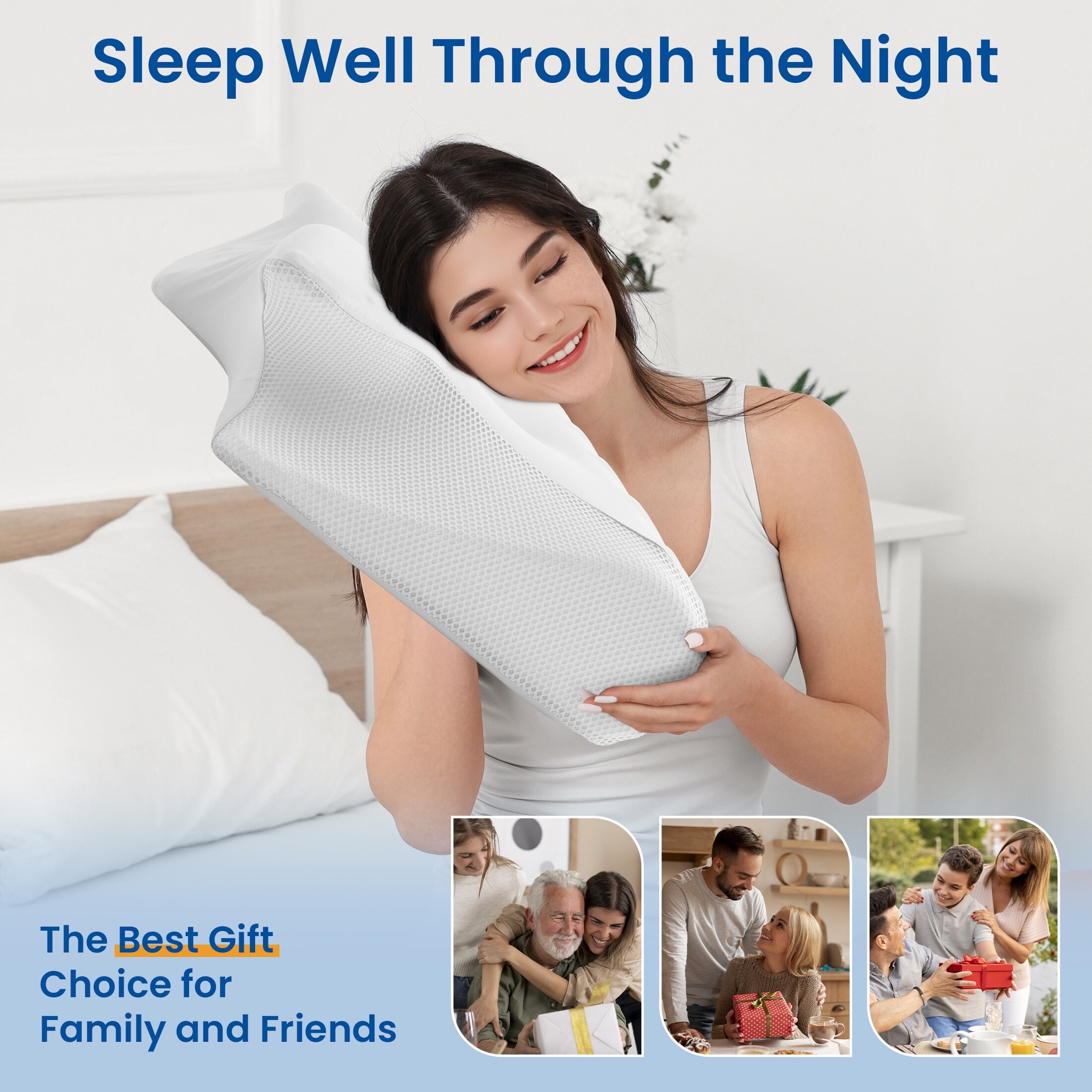 Cooling Memory Foam Wave Pillows, Ergonomic Cervical Contour