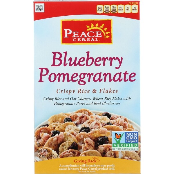 Peace Cereals Cereal - Crispy Rice and Flakes - Blueberry Pomegranate - 12 oz - case of 6