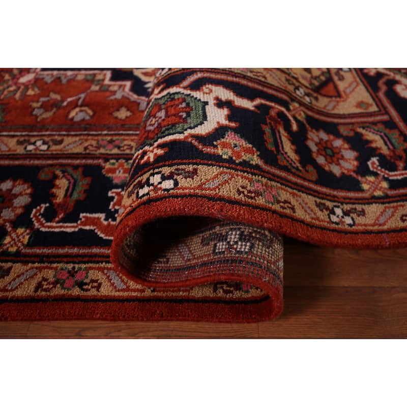 Geometric Heriz Serapi Indian Area Rug Hand-Knotted Wool Carpet - 8'0" X 10'4"