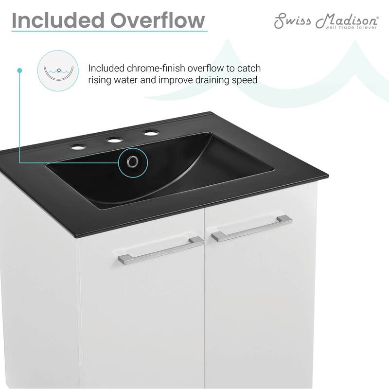 Annecy 24 In. White Bathroom Vanity With Black, 3-Hole Ceramic Sink Top