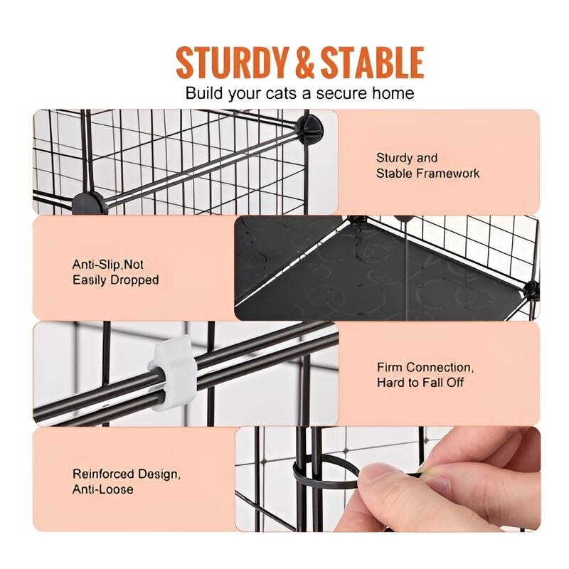 Black 2-Tier Cat Cage with 3 Doors Steel Wire Ramp, Spacious & Sturdy