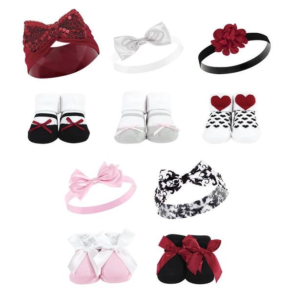 slide 1 of 1, Hudson Baby Infant Girl 12Pc Headband and Socks Set, Pink Gray Red Sequin, 0-9 Months - Pink Gray Red Sequin Pink Gray Red Sequin - 0-9 Months