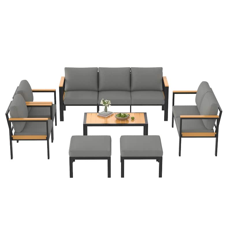 4/5/7-Piece Patio Conversation Set with Table, All-Weather Aluminum Furniture for Outdoor Living - Gray/Black