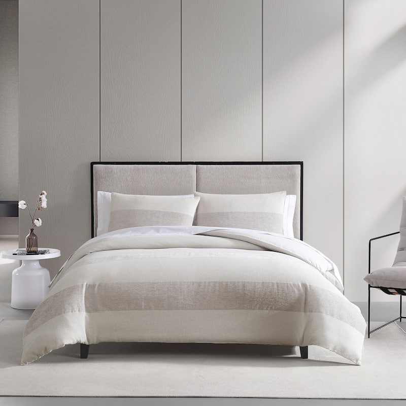 Vera Wang Chenille Waffle Stripe Beige Duvet Cover Set