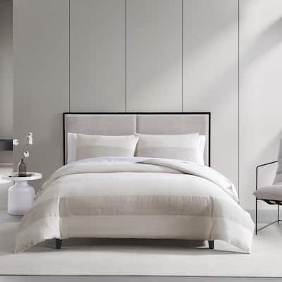 Vera Wang Chenille Waffle Stripe Beige Duvet Cover Set