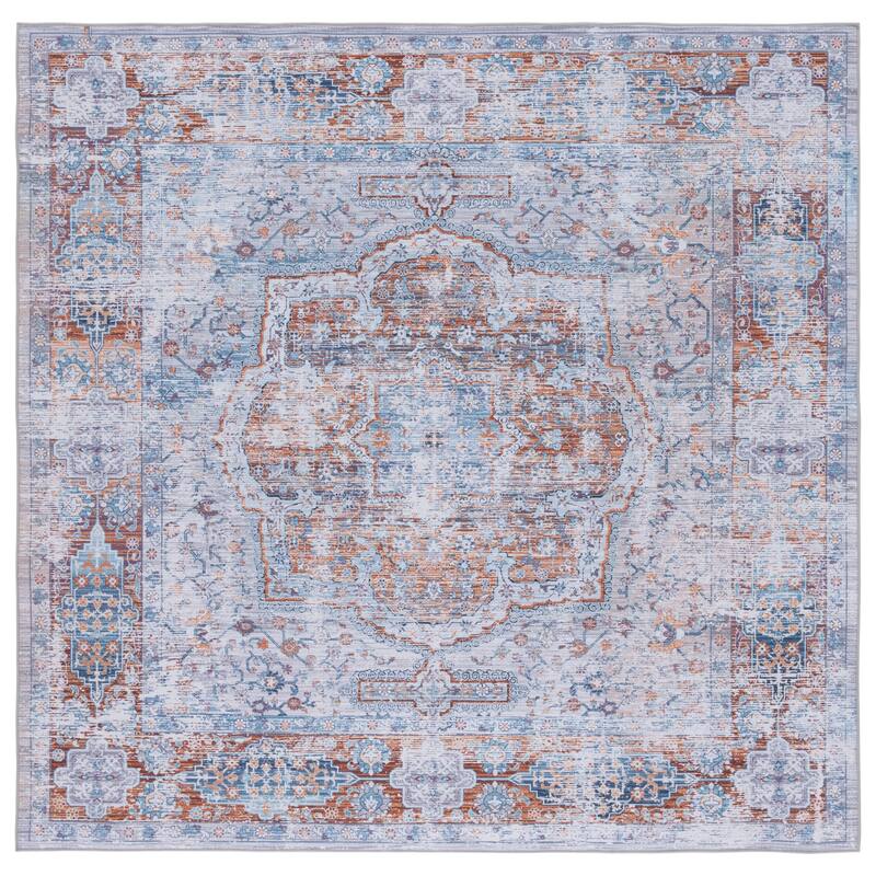 SAFAVIEH Tucson Machine Washable Slip Resistant India Traditional Rug - 6' Square - Beige/Rust