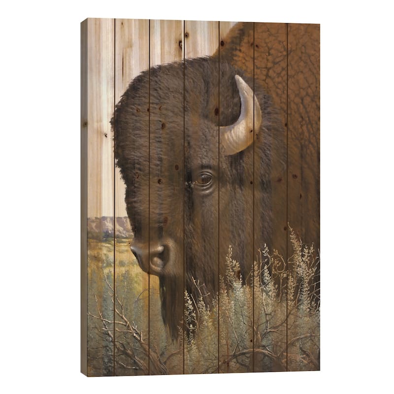 Monarch Of The Plains Print On Wood by Derk Hansen - Multi-Color - 26x18x1.5