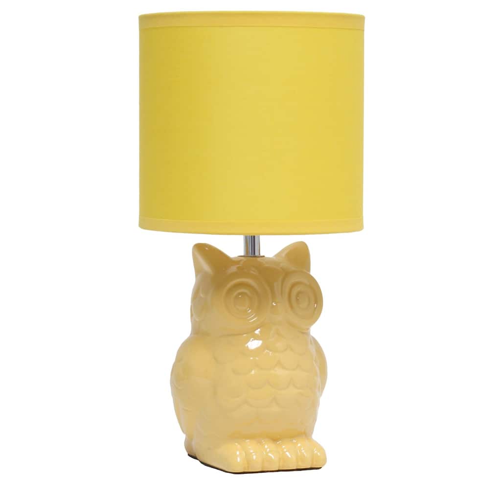 Tall Ceramic Owl Bedside Table Desk Lamp with Drum Shade - 12.75" - Dandelion Yellow